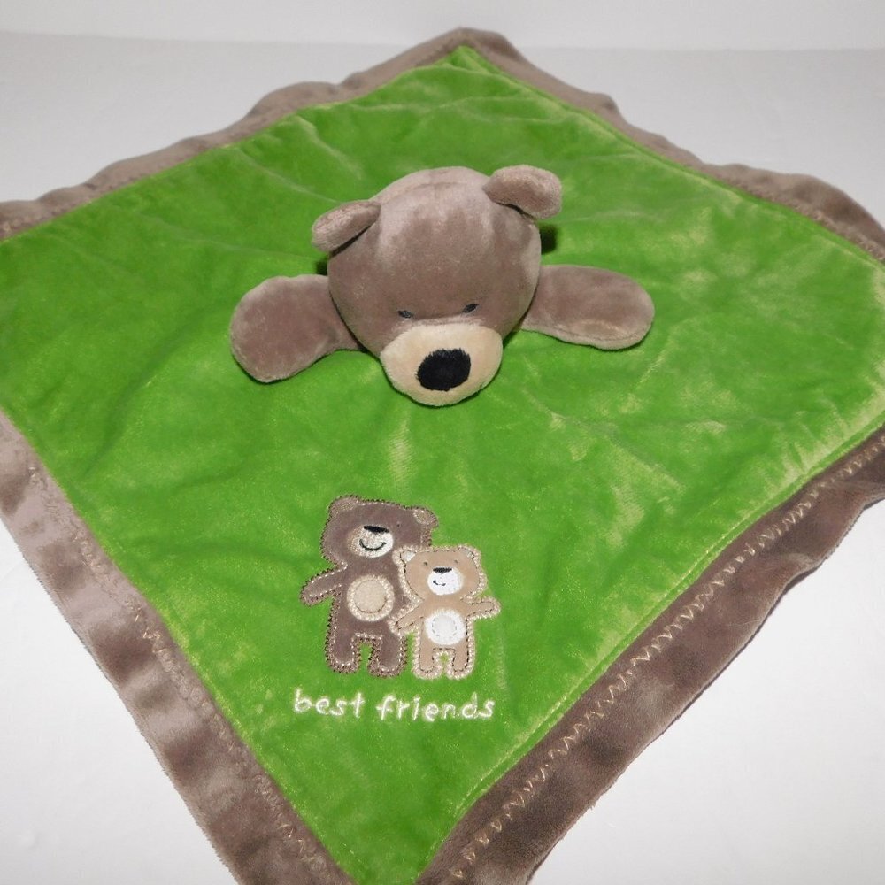 2010 Carters Brown Bear Best Friends Green Rattle Security Blanket Baby lovey
